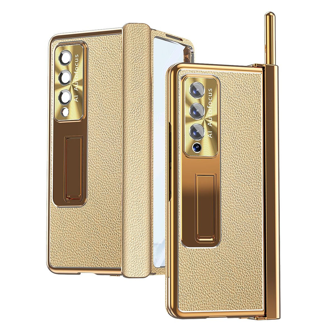 For Samsung Galaxy Z Fold4 5G Shockproof Magnetic Litchi Pattern Phone Case - Gold
