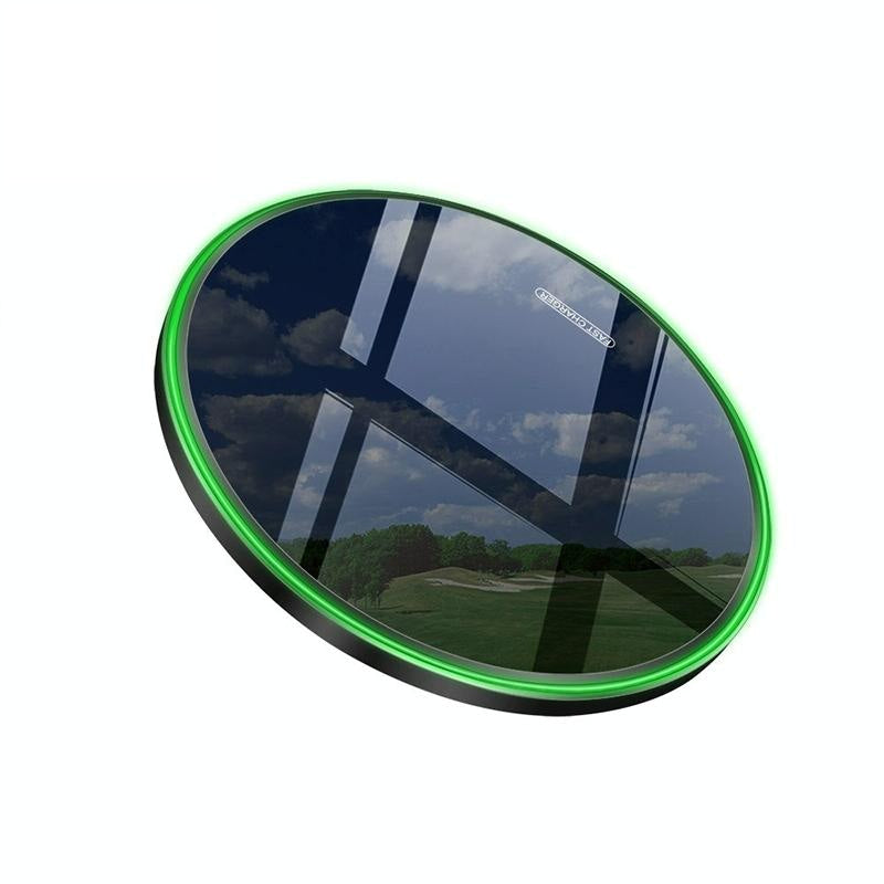 15W Round Wireless Charger Fast Charge - Mirror Black