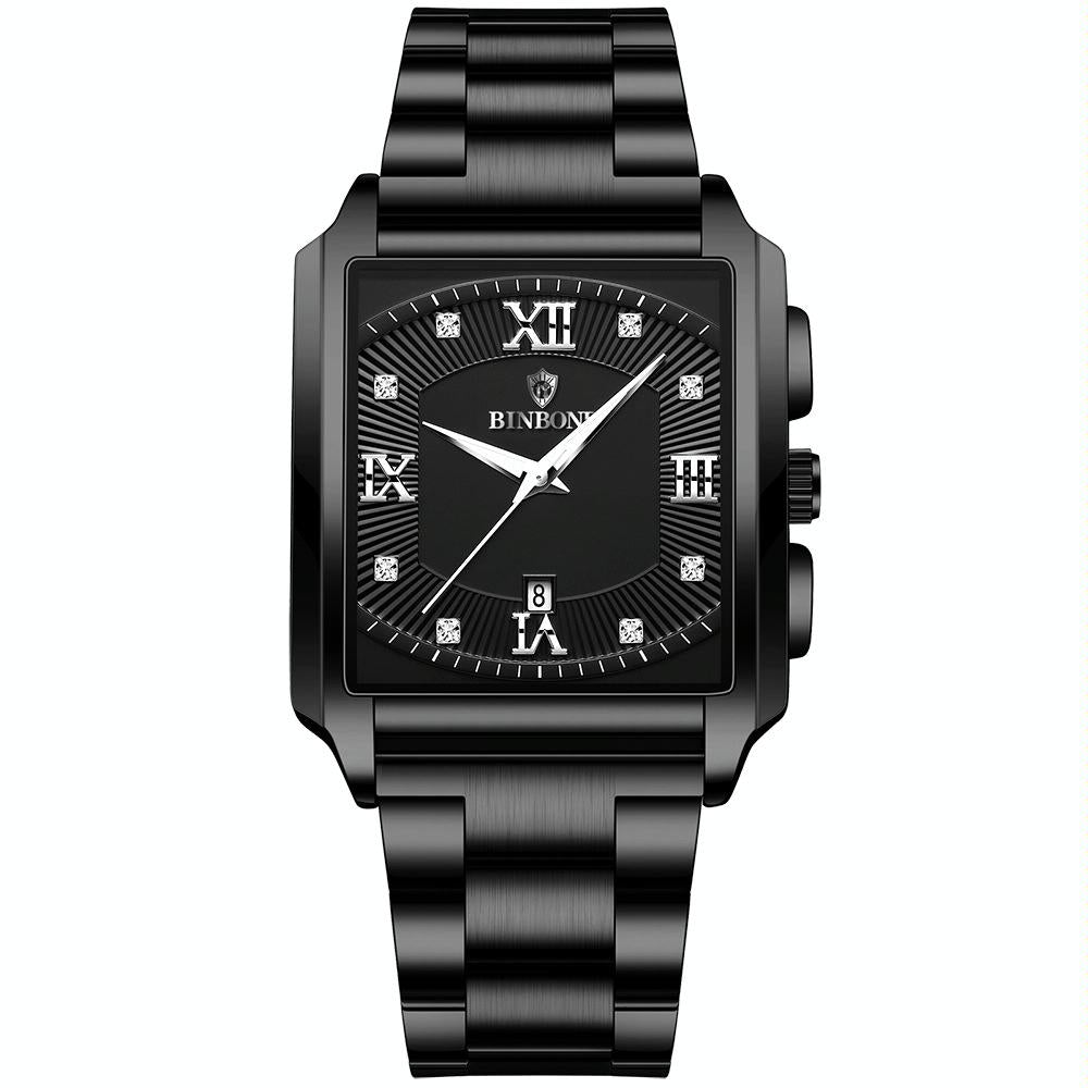 Waterproof Men Quartz Watch - Rectangular Outdoor Design - Black Steel-White
