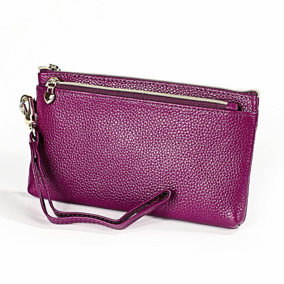 Versatile Cowhide Zipper Key Pouch in Purple