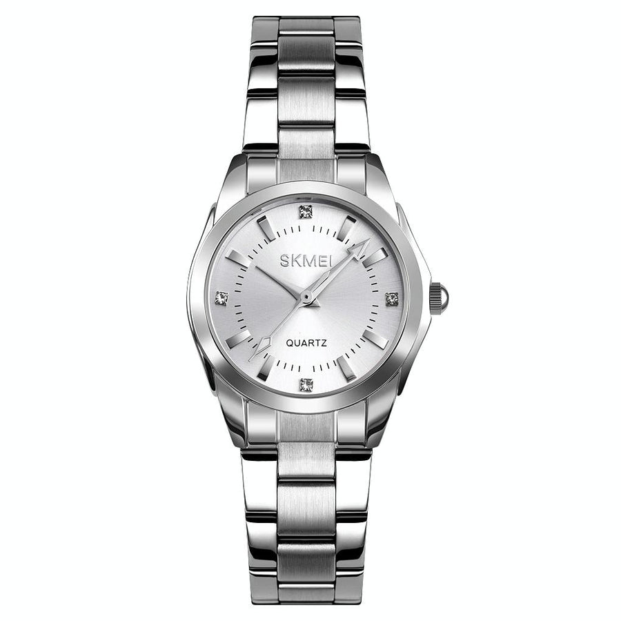 Waterproof Quartz Women Watch with Rhinestone Steel Strap - Delicate and Creative - White