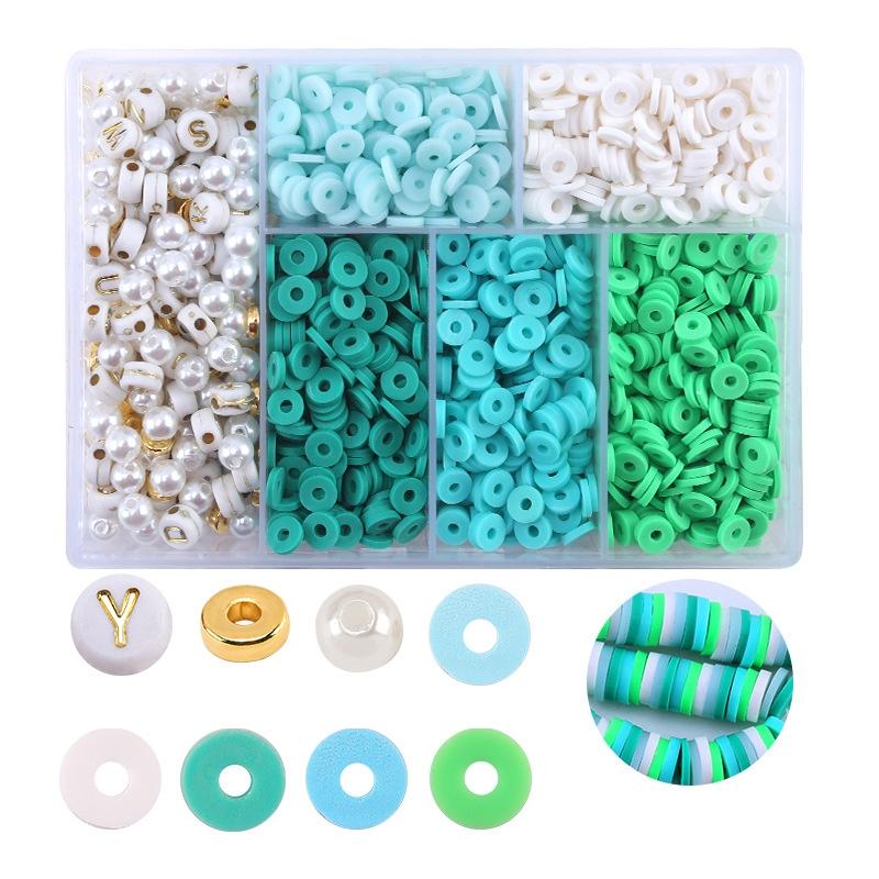 6 Piece Soft Pottery Beading Set For Diy Bracelets & Necklaces - Green