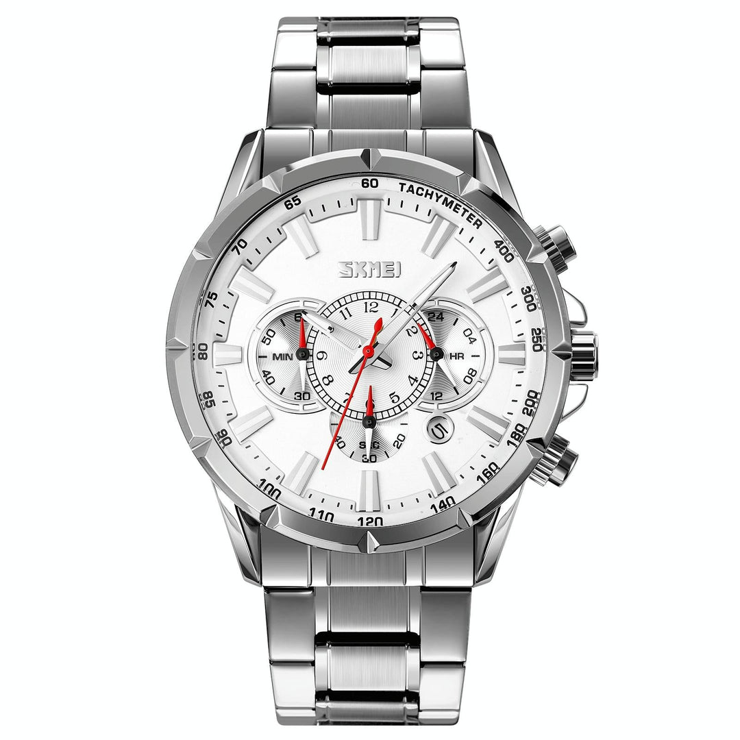 Stainless Steel Men Quartz Watch with Calendar - 9241 - Silver