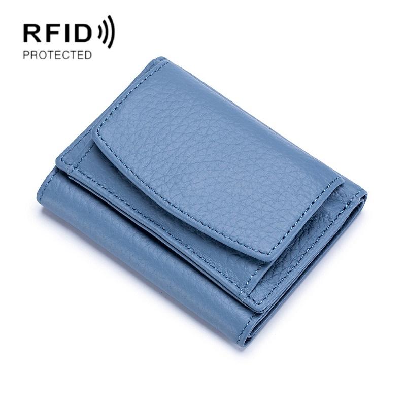 Compact Rfid Leather Coin Purse Wallet - Secure & Stylish - Light Blue