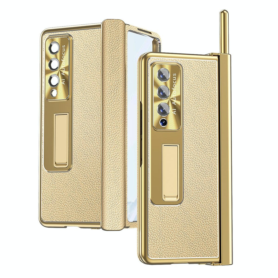 For Samsung Galaxy Z Fold4 5G Shockproof Magnetic Litchi Pattern Phone Case - Champagne Gold