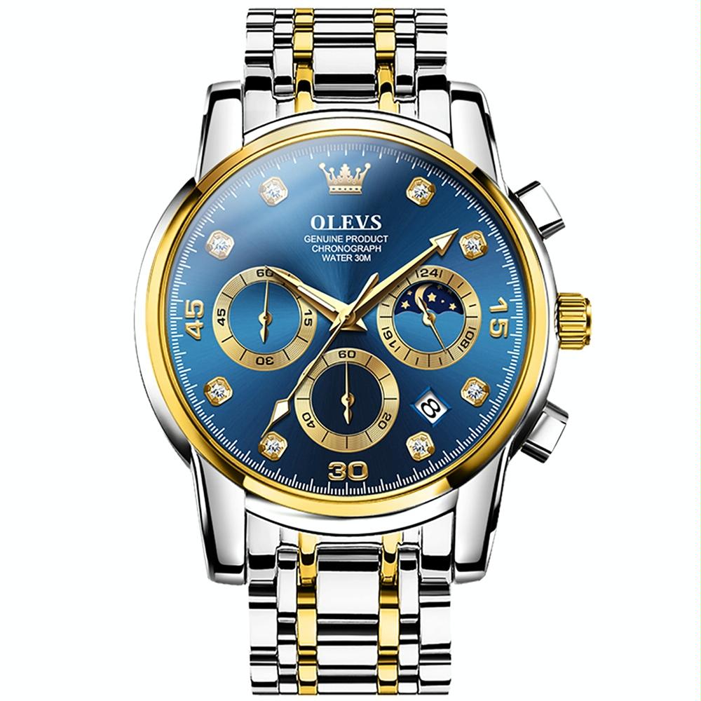 Waterproof Luminous Quartz Watch for Men - Multifunctional - Blue + Gold