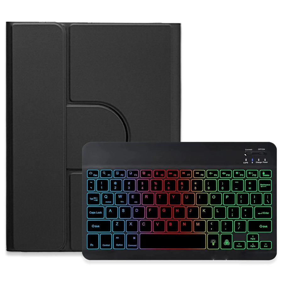 360 Degree Rotatable Bluetooth Keyboard Leather Case With Three-Colour Backlight - Black - For Ipad 10.2 2021 / Air 2019