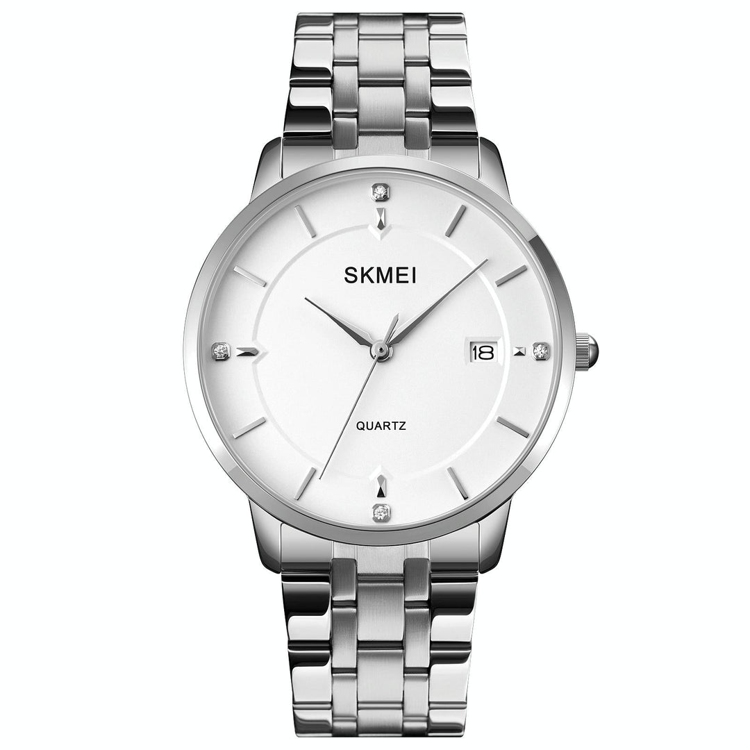 Men Casual Quartz Watch with Calendar - 1801 - Silver Steel Belt