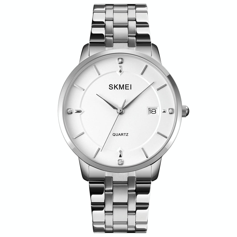 Men Casual Quartz Watch with Calendar - 1801 - Silver Steel Belt
