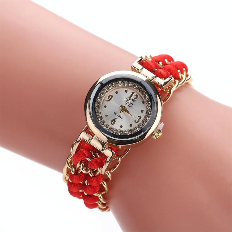Quartz Wrist Watch with Knitting Rope Chain for Women - Red