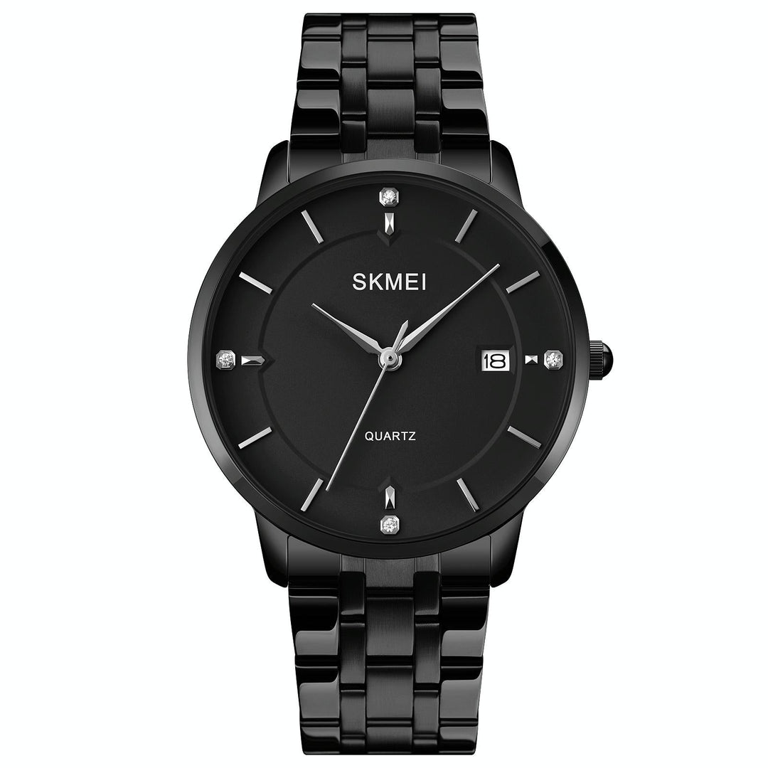 Men Casual Quartz Watch with Calendar - 1801 - Black Steel Belt