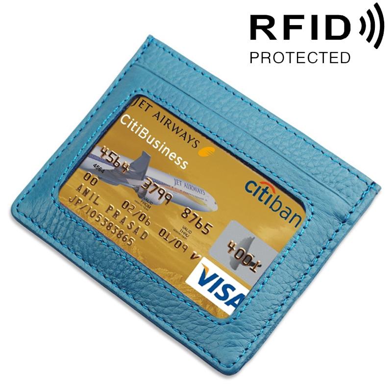 Leather Rfid Card Holder - Blocking - Blue