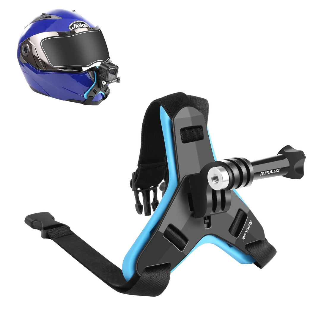 Universal Chin Strap Mount for Action Cameras - Blue