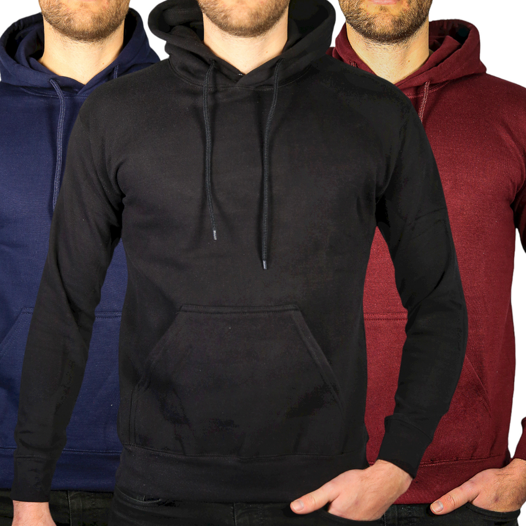 3x Adult Mens 100% Cotton Fleece Hoodie Jumper Pullover Sweater Warm Sweatshirt - XL