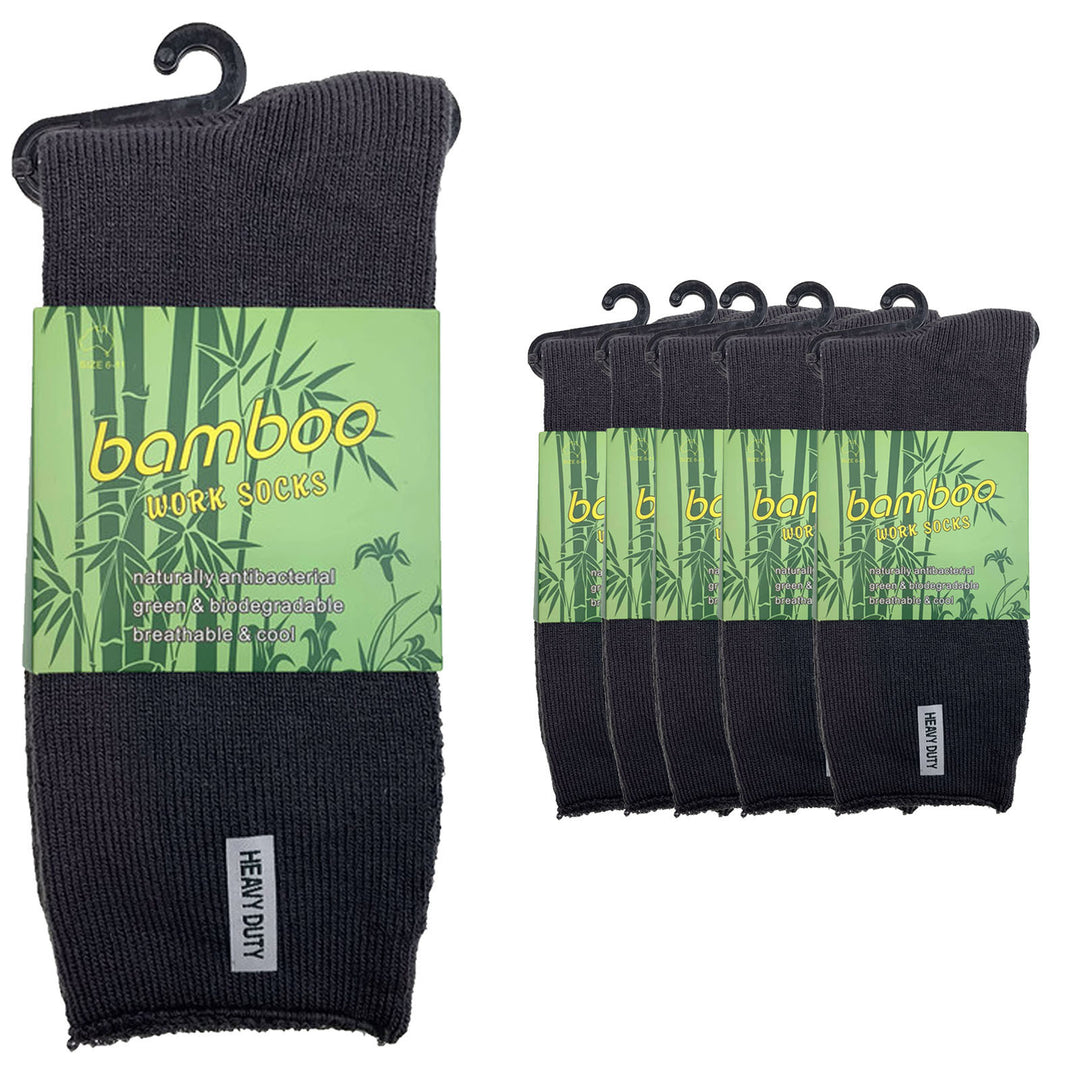 6 Pairs PREMIUM BAMBOO SOCKS Mens Heavy Duty Thick Work Socks Cushion BULK - Charcoal Grey - 6-11