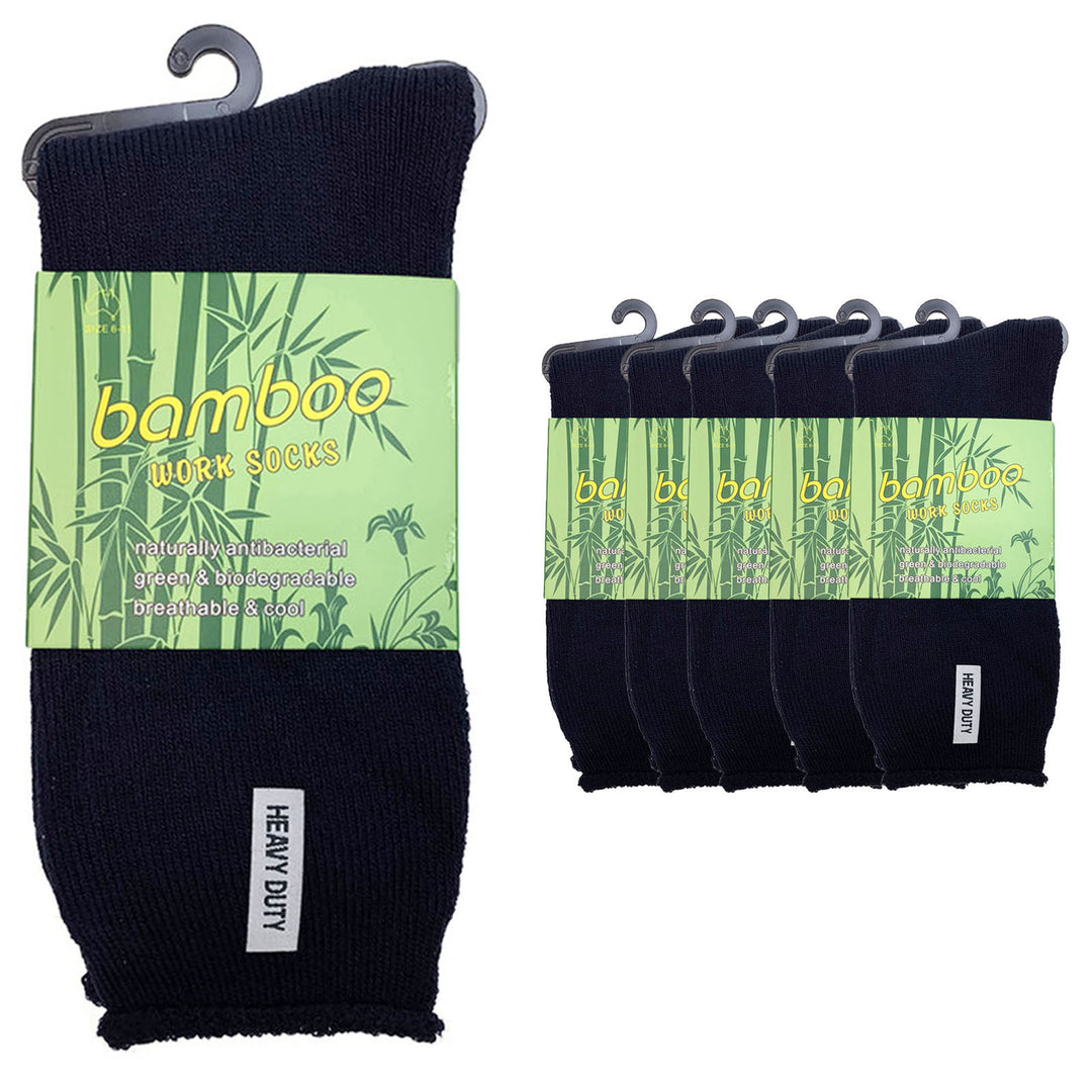 6 Pairs PREMIUM BAMBOO SOCKS Mens Heavy Duty Thick Work Socks Cushion BULK - Navy Blue - 6-11