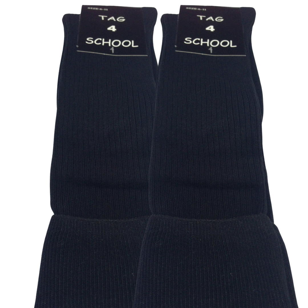 2x Pairs SCHOOL SOCKS Plain Ribbed Knee High Cotton Rich Girls Boys Unisex Kids - - 6-11 (12+ Years Old)