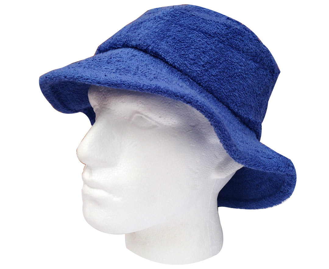 Terry Towelling BUCKET HAT Daggy Fishing Camping Lad Cap Retro 100% COTTON - Blue - X-Large