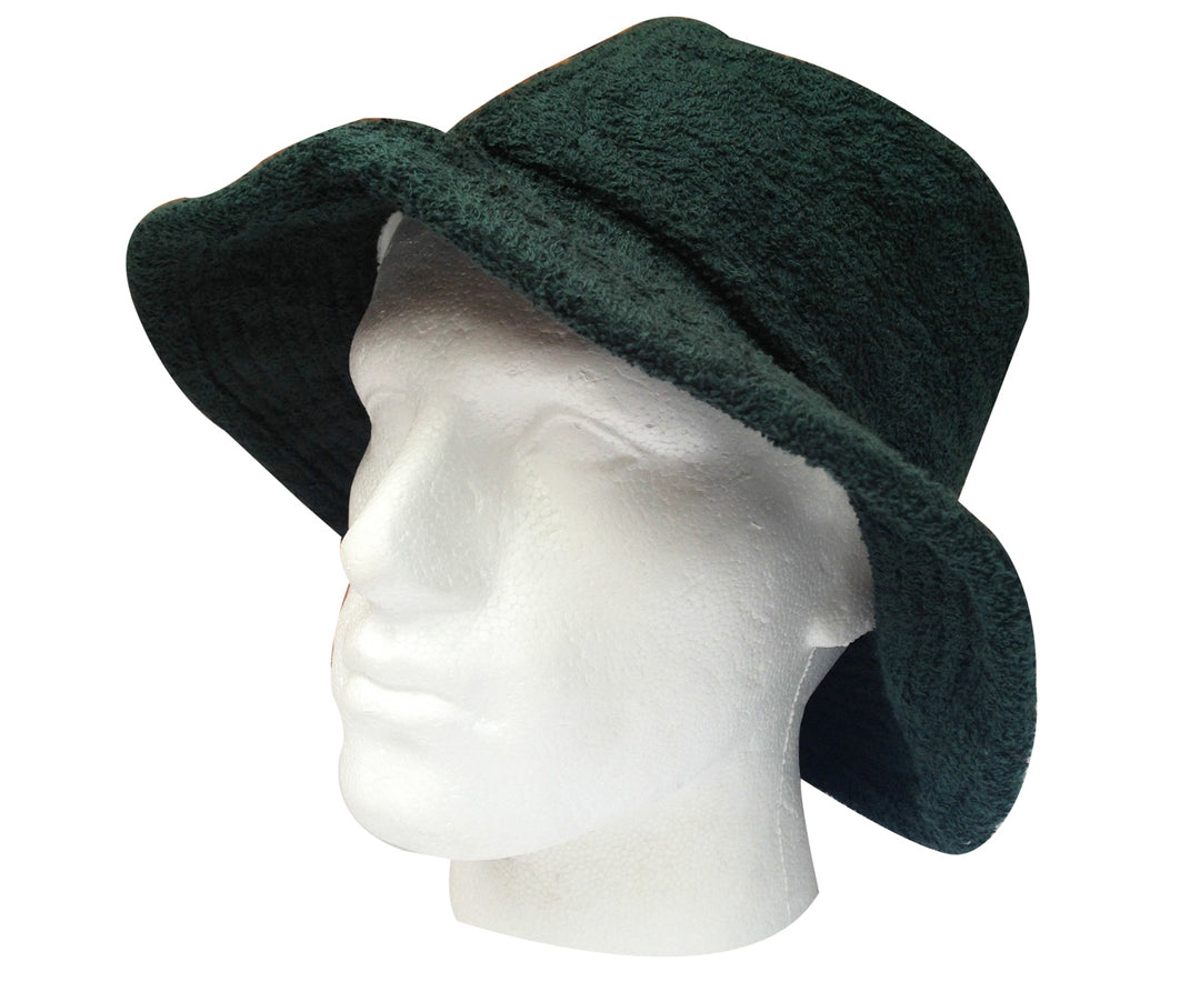 Terry Towelling BUCKET HAT Daggy Fishing Camping Lad Cap Retro 100% COTTON - Bottle Green - XXL