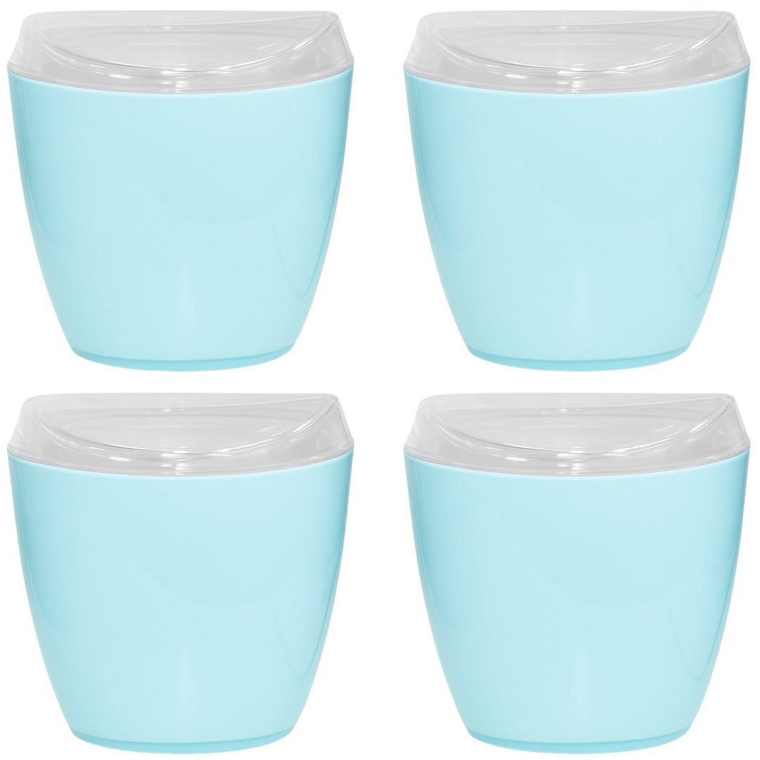4x Oval Swing Top Waste Rubbish Bin Acrylic Lightweight Compact Bathroom Office in Blue