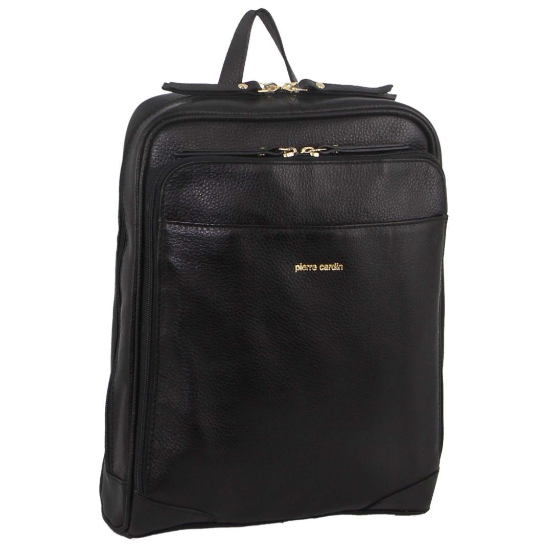Pierre Cardin Rustic Womens Leather Backpack Bag Handbag Back Pack Travel - Black