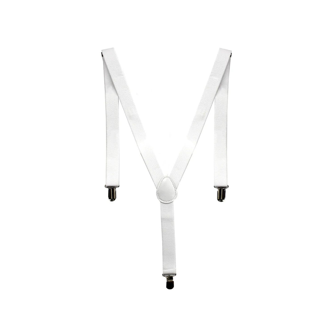 Mens Suspenders Braces Adjustable Strong Clip On Elastic Formal Wedding Slim - White