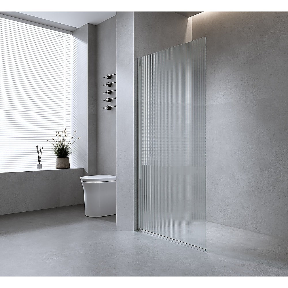 110cm Reeded Single Shower Glass Screen with Chrome Wall Channel & Round Pole