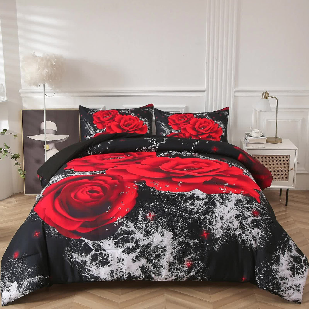 Chill Haven Red Rose 3‑Piece Comforter Bundle – Relax & Recharge Style