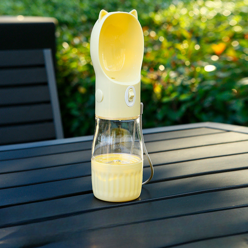 Yellow Portable Dog Water Bottle with Built-in Bowl Dispenser - 250ml Water,180ml Food Capacity, Leak-proof for Travel a
