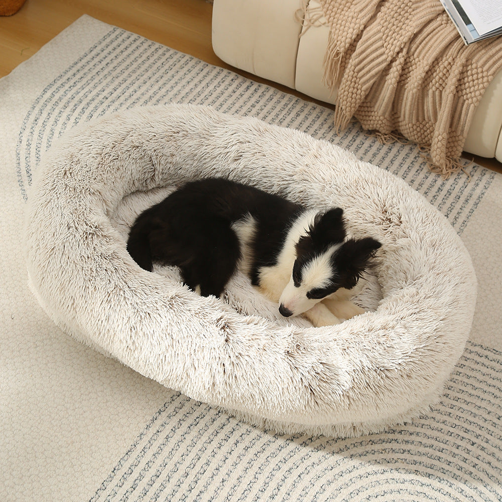 Fluffy Donut-Shaped Pet Bed- Soft, Cozy, and Anti-Anxiety for Dogs and Cats, Machine Washable Gradient Coffee Size:L 90