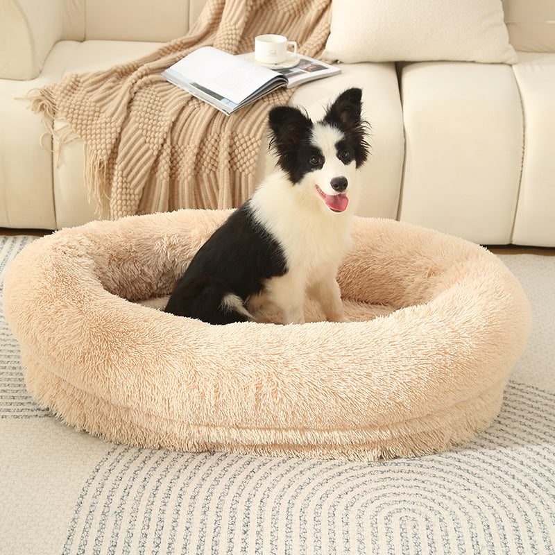 Fluffy Donut-Shaped Pet Bed- Soft, Cozy, and Anti-Anxiety for Dogs and Cats, Machine Washable Light Brown Size:S 60*50