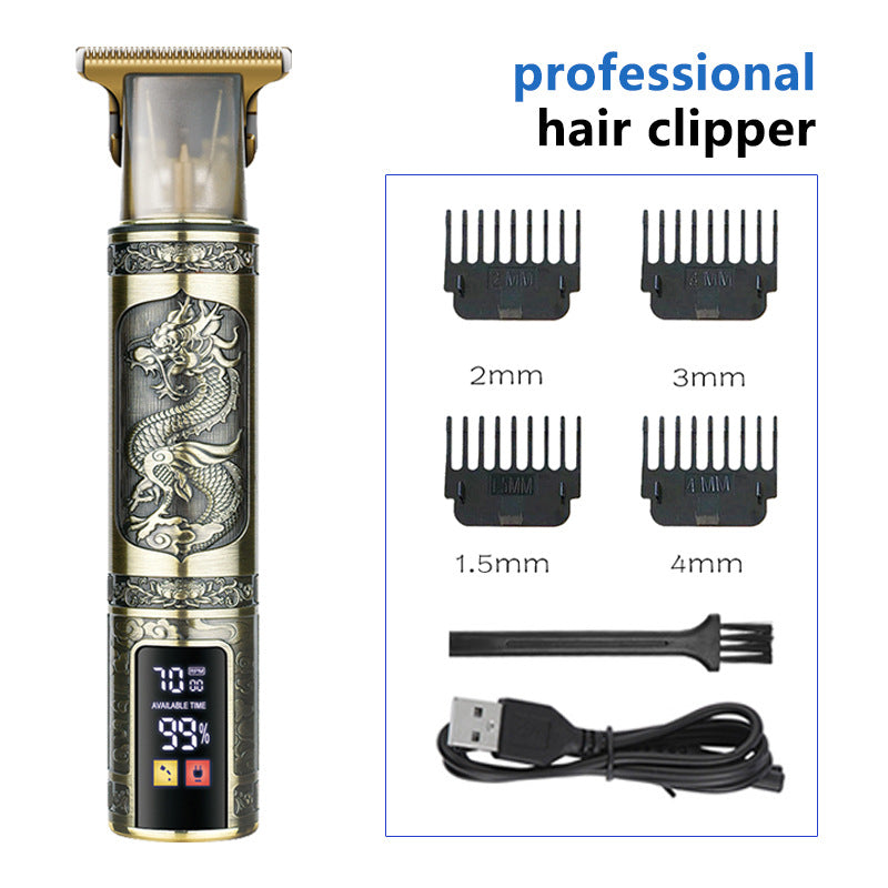 Professional Dragon Design Hair Clipper - Cordless Hair Trimmer with Digital Display, Adjustable Guards, and USB Chargin