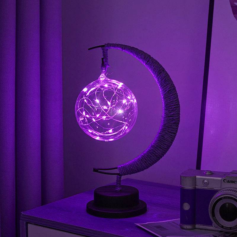 LED Multi-Shape Decorative Lights Purple Star, Moon, Apple USB Night Lights with Handmade Hemp Rope, Warm Iron Craft, P