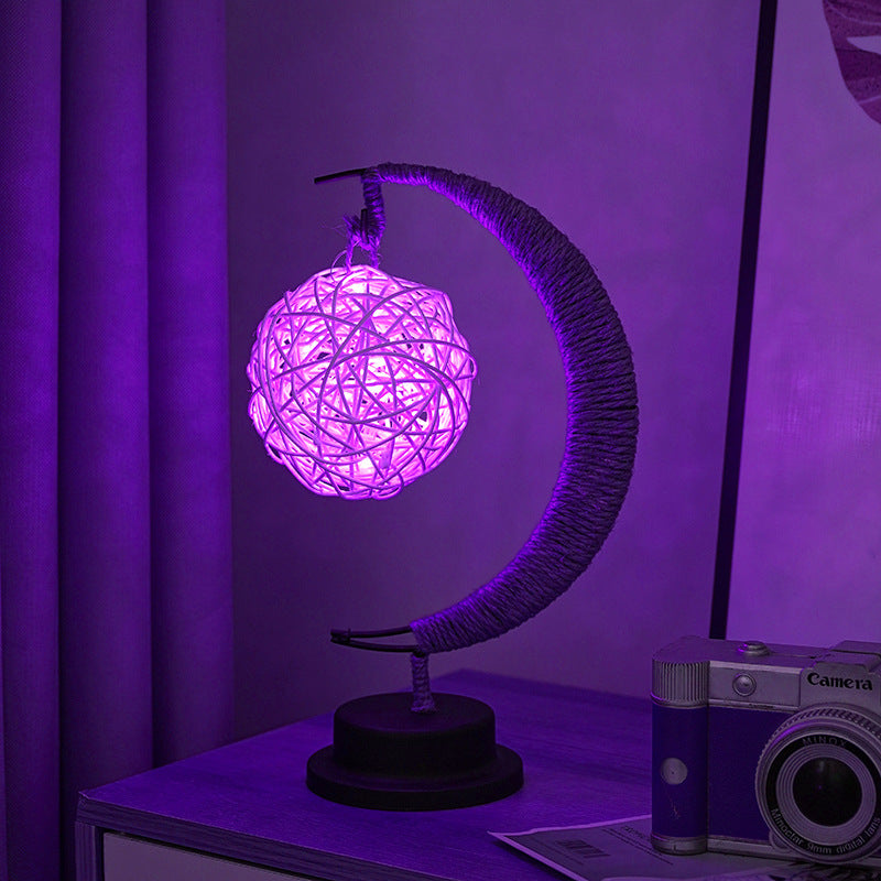 LED Multi-Shape Decorative Lights Purple Star, Moon, Apple USB Night Lights with Handmade Hemp Rope, Warm Iron Craft, P