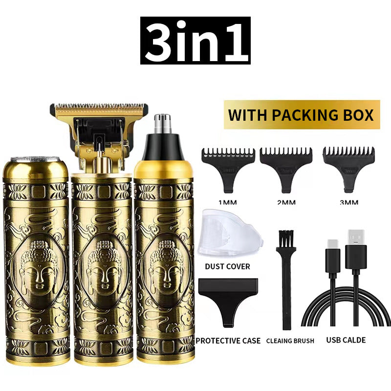 3-in-1 Professional Hair Clipper Set - Rechargeable Beard Trimmer, Nose Hair Trimmer, and Electric Shaver with USB Cable