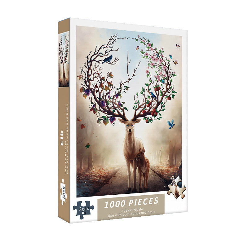 (2 PCS) 1000-Piece Elk Jigsaw Puzzle - High Difficulty Stress-Relief Toy