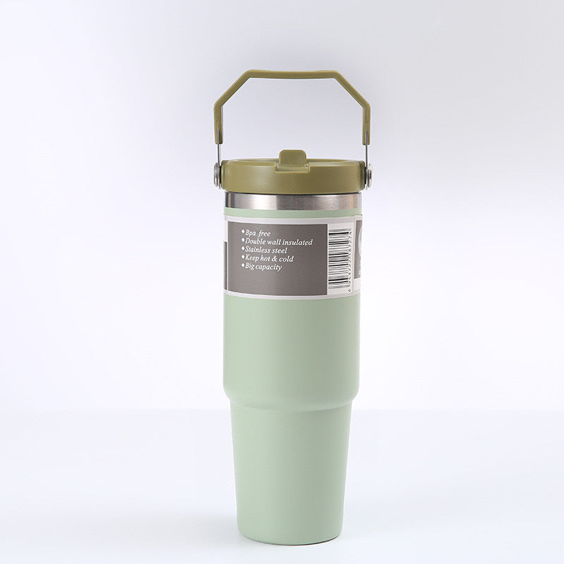 Green 30oz 304 Stainless Steel Ice Cup with Handle - Portable Car and Travel Cup, Double Insulated, for Hot & Cold Drink