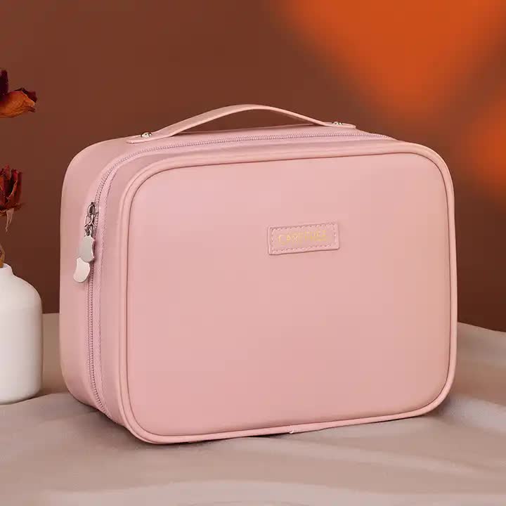 Pink 5-in-1 Multi-Function PU Makeup Organizer – Large Capacity Cosmetic Storage Bag with Dividers, Portable and Premi