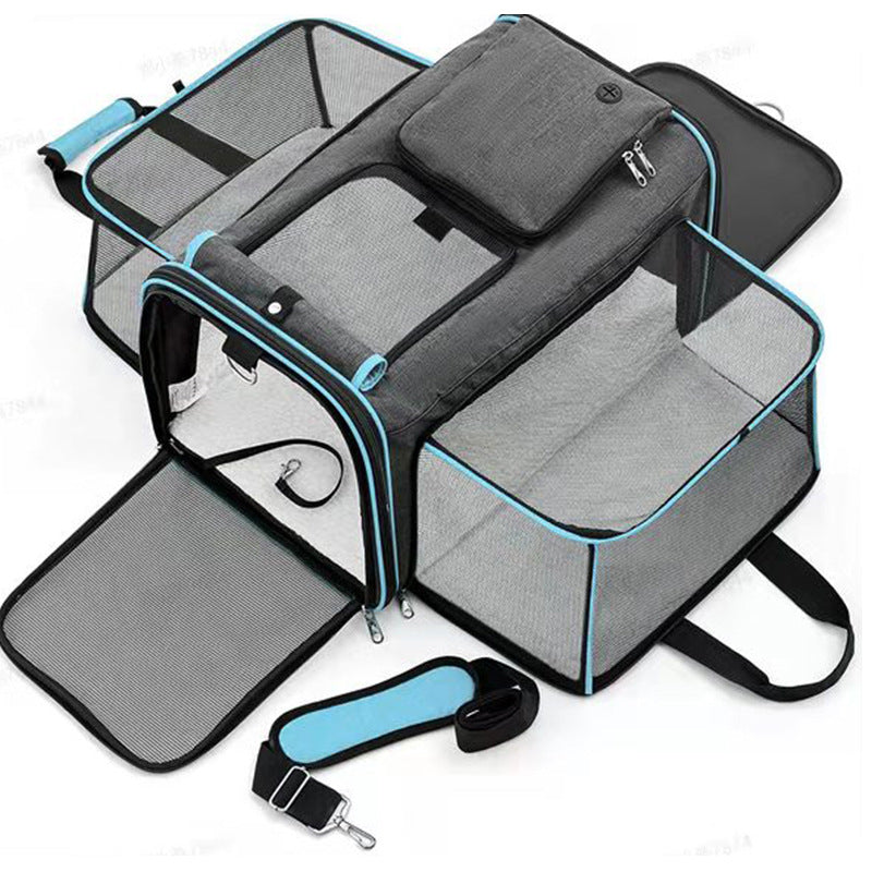 Gray Blue Foldable Portable Pet Carrier Bag - Large Capacity Travel Backpack for Cats and Small Dogs, Expandable Car Pet