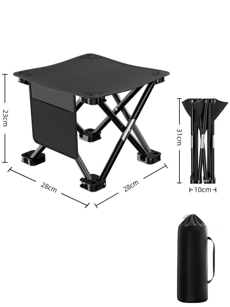 23*28cm Black Outdoor Folding Stool - Lightweight Portable Picnic Chair, Fishing Chair, Camping Seat, and Collapsible Be