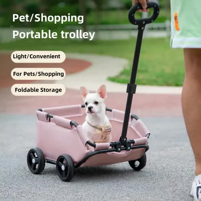 Pink Compact Foldable Pet Stroller for Dogs and Cats – Lightweight Travel Pushchair for Small Pets, Teddy Dogs, and Ca