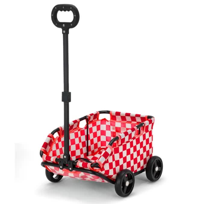 Red Lattice Compact Foldable Pet Stroller for Dogs and Cats - Lightweight Travel Pushchair for Small Pets, Teddy Dogs, a