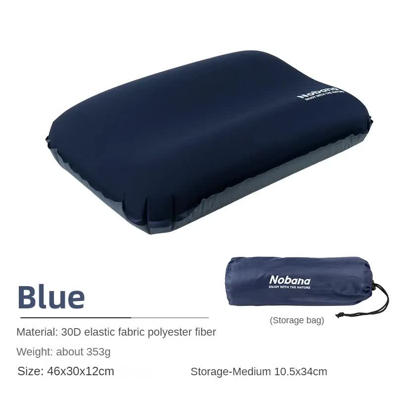 Navy Blue Automatic Inflatable 3D Outdoor Sponge Pillow - Portable Camping Travel Neck Cushion, Comfortable Air Mattress