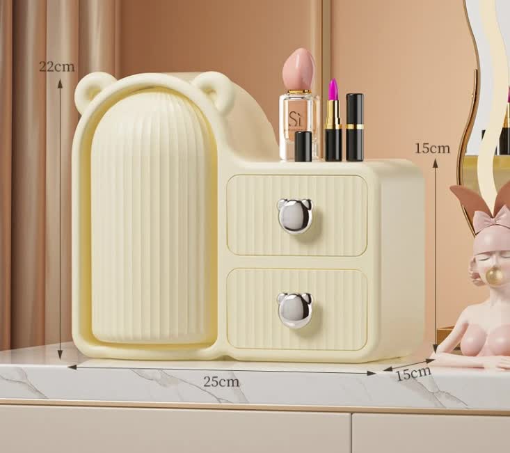 Milky white Rotating Desktop Cosmetic Organizer – High-End Dustproof Wall-Mounted Storage Box with Drawer for Vanity,