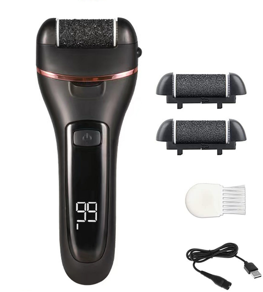 Black 3 Pcs Suit Electric Foot Callus Remover with LCD Display | Waterproof Pedicure Set | Dual-Speed Dead Skin Exfoliat