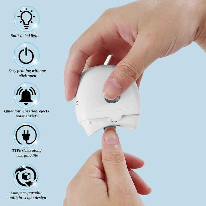White Automatic Electric Nail Trimmer with LED Light, Rechargeable Nail Clipper and File for Adults & Kids, Portable Nai