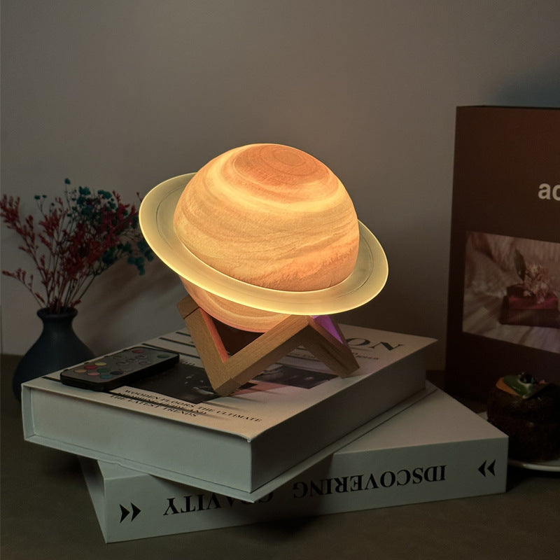 Yellow 3D Saturn Ring Bluetooth Speaker with Adjustable LED Lights, HiFi Bass, USB Charging, and Immersive Sound for Hom