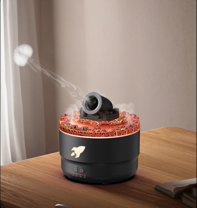 Black Creative Cannon-Shaped Aromatherapy Diffuser with Colorful LED Lights, 280ml Ultrasonic Humidifier, Dual Mist Mode
