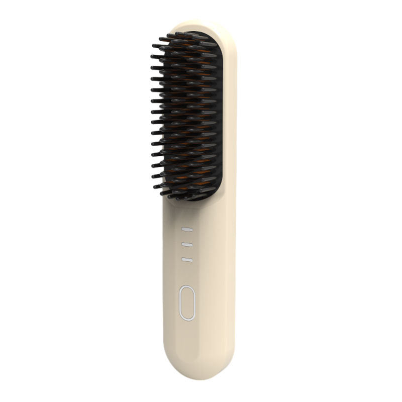 Yellow Wireless Hair Straightening Brush - Portable 2-in-1 Styling Tool with USB Charging, Ceramic Heat Technology, and