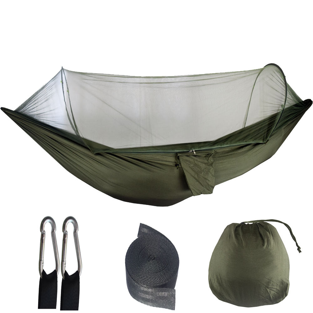 Dark Green Automatic Pop-Up Mosquito Net Hammock – 200kg Load Capacity, Lightweight Outdoor Camping Gear with Quick Se